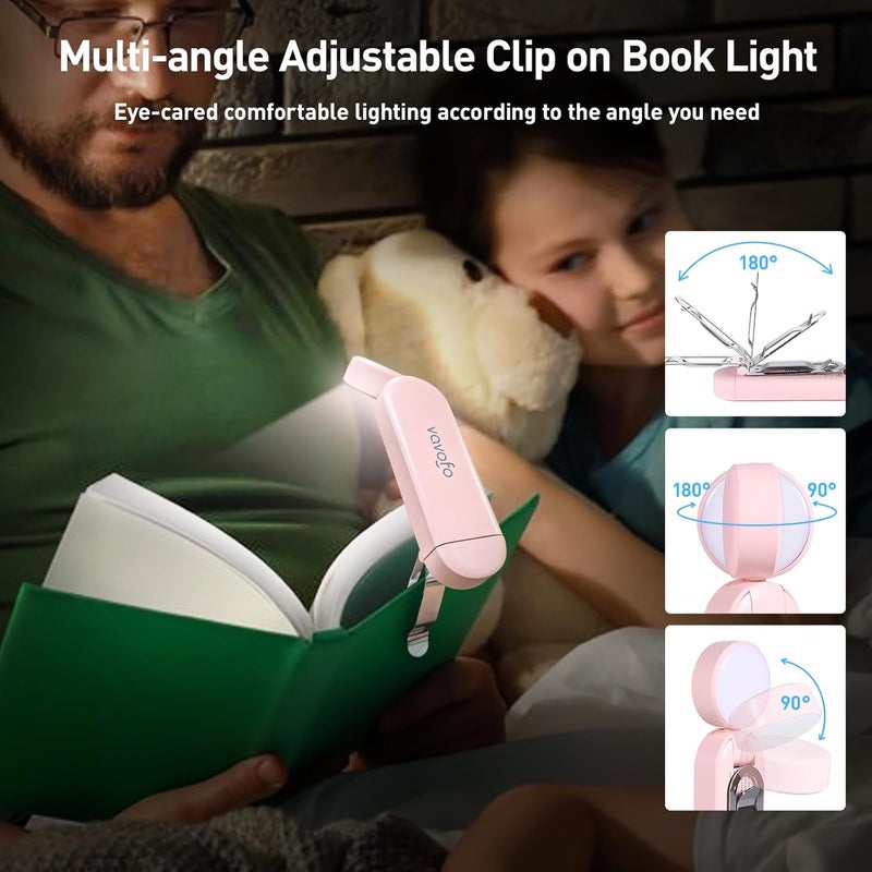 vavofo USB Rechargeable Book Light, Blue Lighting Blocking, Amber Light Clip On Bookmark Shaped 6 LEDs Reading Light, Eye Care for Bookworms Reading in Bed with 9 Lighting Modes (Light Pink) - Image 4